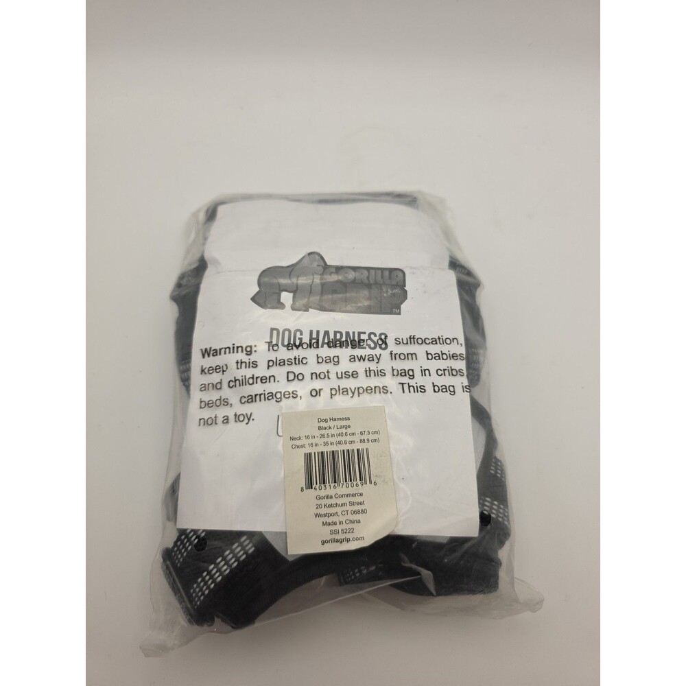 Nib Gorilla Grip Dog Harness No-Pull Black  Comfortable Durable Handle Large